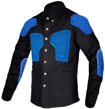 YuanDiann Herren Motorradhemden mit Protektoren Biker Motorradjacke Hemd Retro Causal vier Jahreszeiten Cross Moto Reitjacke Hemden Mit 7-teiliges Set Protektoren Schwarz4XL