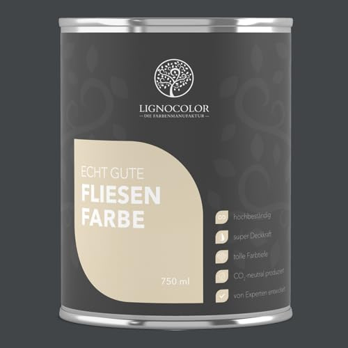 Lignocolor Fliesenfarbe matt | hochbeständige Farbe für Wand- & Bodenfliesen (Anthrazit Grau matt, 750 ml) | hochdeckend für den Innenbereich