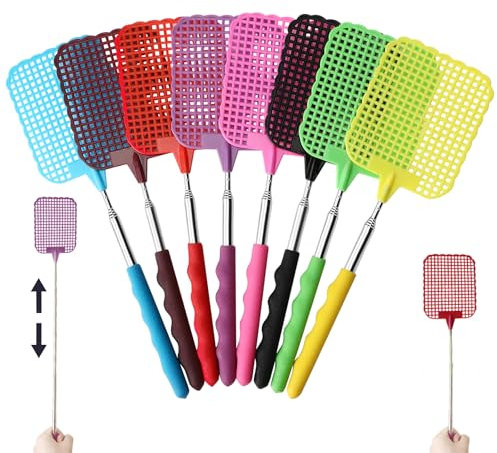 Tapette à Mouches Extensible,Tapetteà Mouche Multicolore Tapette,Poignée Télescopique Durable et Robuste,pour repousser Les Mouches et Les Insectes