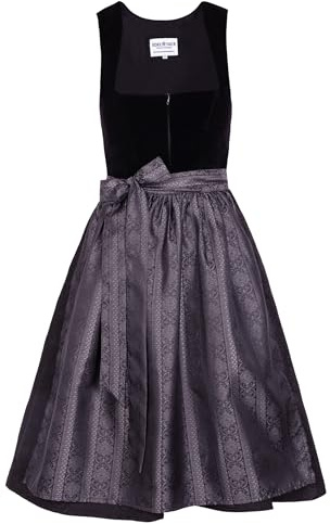Edelnice Trachtenmode Midi Dirndl Evi Velluto Nero Taglia 32-54, Nero , 54