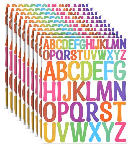 Piriuuo 520 Stück/10 Blatt Buchstaben Aufkleber, Bunt Vinyl Buchstabenaufkleber Selbstklebende Aufkleberbuchstaben Buchstaben Sticker Klebebuchstaben für Fenster, Poster, Briefkästen, DIY Scrapbooking