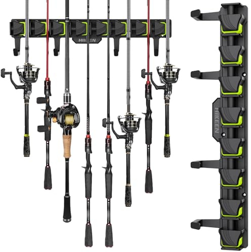 BOOSTEADY Soporte para Cañas de Pescar con 4 Ganchos Estante, Soporte de Caña de Pescar para Pared del Garaje, para Cañas de Pescar Equipo de Pesca, Verde, 1 Pieza