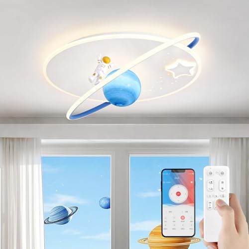 AHXIAOZN Lámpara LED Techo Niños, Lámpara Techo Astronauta 3D con Control Remoto, para Dormitorio de Niños y Niñas Lámpara Techo Regulable