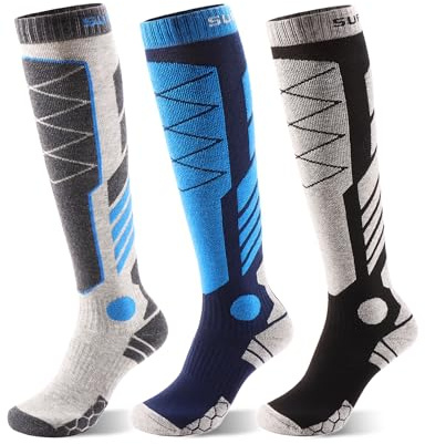 Supertrip 3 Pairs Merino Wool Ski Socks for Womens Men, Thermal Winter Warm Knee High Socks for Skiing Snowboarding