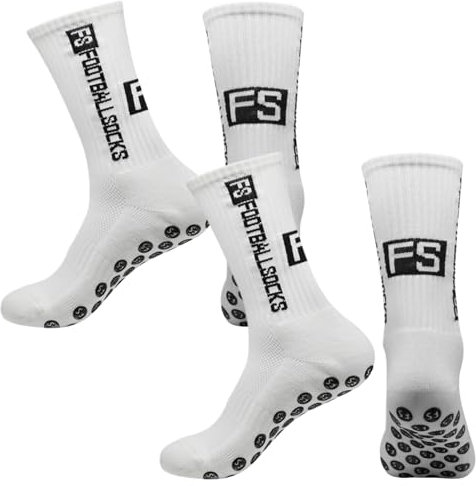 CATOR 2 Paires Chaussette Antidérapante Foot Chaussettes Antiderapantes Homme Femme, EU 39-46, Chaussette Sport pour Football Basket Rugby Yoga Trekking - Blanc