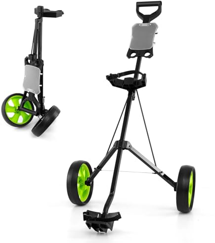 COSTWAY Folding Golf Push Pull Cart, Lightweight 2 Wheels Golfs Bag Trolley with Convenient Handle, Scoreboard Holder and Foot Brake