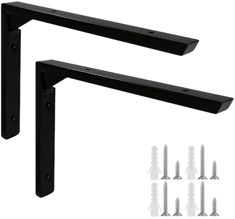 Storystore Shelf Brackets Heavy Duty, 2 PCS 200mm*150mm Black Wall Brackets for Shelves, Stainless Steel Triangle Shelf Support with Screws for Living Room, Bedroom, Garage