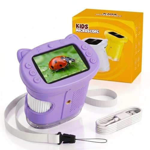 OAEBLLE Kids Microscope, 1000X Portable Digital Microscope with 2.4″ IPS Screen & 8 LEDs, USB Rechargeable, STEM Educational Science Kit Toys, Best Christmas Birthday Gifts for 4-12 Year Old Boy Girl
