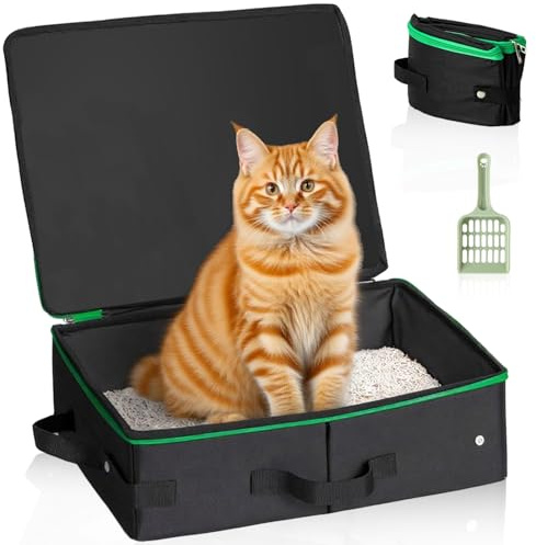 Foldable Cat Litter Tray for Travel, Portable cat litter box with Lid and Scoop Waterproof Collapsible Kitty Carrier for Kittens, Rabbit, Cars, Camping