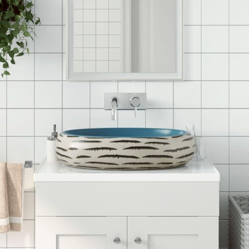 Lavabo da Appoggio in Ceramica, Design Ovale Multicolore per Bagno Moderno, Lavabo Sottopiano con Foro Scarico, 59 x 40 x 15 cm