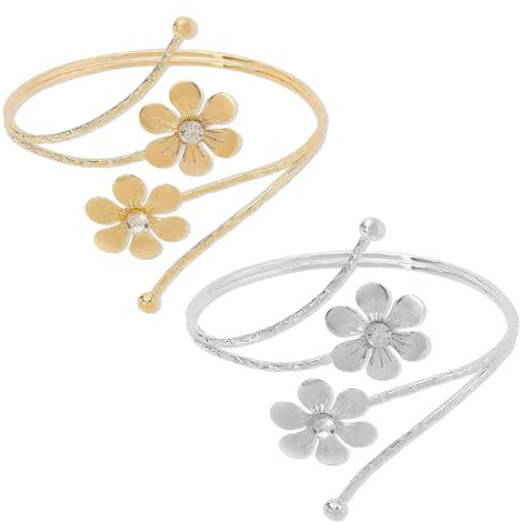 PacuM 2 Pezzi Arm Cuff Arm Bracelet Con Motivo Floreale Argento Bracciale Oro Regolabile Bracciale Donna Oro Boho Bracciali da Braccio Superiore Gioielli Accessori per Donna