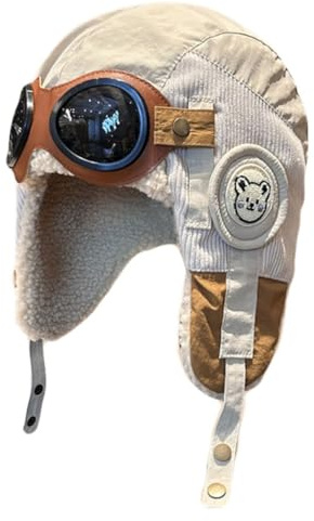 Hrlace flygarmössa med glasögon unisex vintermössa med öronskydd höst vinter varm mössa söt flygarmössa utomhus pilotmössa för barn kvinnor och män, Beige #1, one size