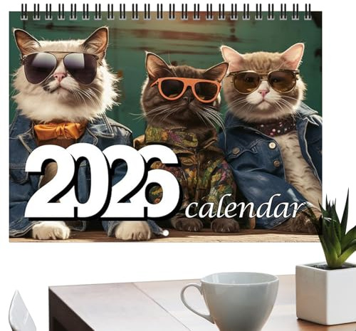 2026 Cat Calendar - 12-Month Cat Wearing Glasses Calendar - Twin-Wire Binding, Jan - Dec 2026, Wall Planner for Home Decor Living Room Office School Family Scheduling Planning