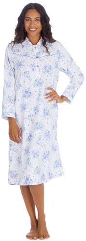 Nuisette à manches longues en flanelle 100% coton brossé pour femme Undercover, motif floral bleu, 50-52