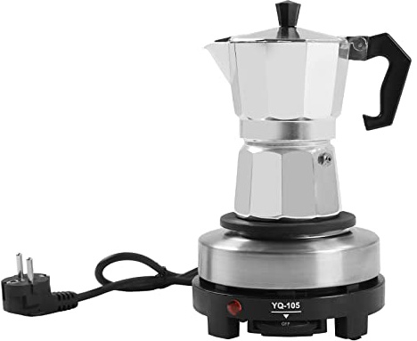 Caffettiera elettrica per espresso con base, macchina per caffè espresso con piastra riscaldante elettrica, piccola con mini piastra di cottura Moka, timer elettrico, per 3 tazze da caffè da 500 W
