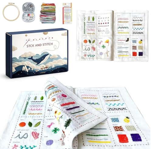Bcuuozeeing Juego de bordado para principiantes, juego de bordado para adultos, bordado a mano, libro de bordado, estampado floral, telas, libros de costura para principiantes y adultos, con