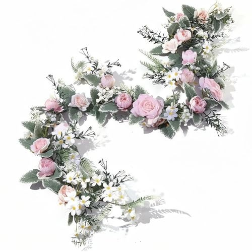 Fiori Artificiali Appesi Ghirlanda di Ghirlanda Artificiale di Rose Ghirlanda Fiori Artificiali Piante Ghirlande Fiori Finti per Decorazioni Artificiali per Matrimoni Feste Parete Floreale (Rosa)