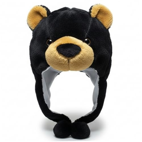 AwnsIMfreien Tierhüte, Bärenmütze, Unisex-Plüsch-Ohrenklappen-Bären-Wintermütze, gemütliches Fleece, warme Winter-Tiermütze für Kinder, Jugendliche, Erwachsene, Bären