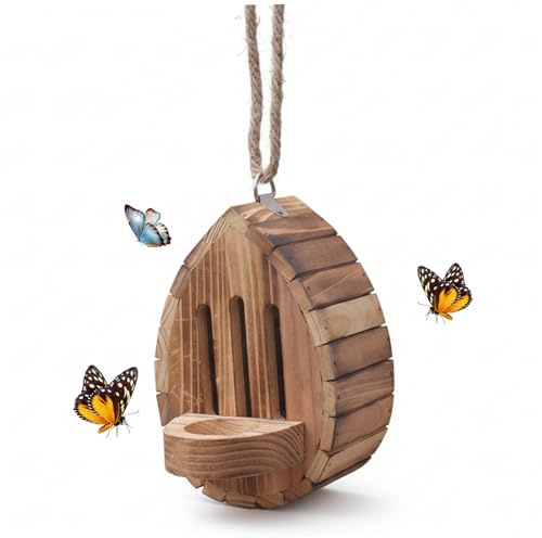 Maison à Papillons, Habitat de Papillon en Bois, en Forme de Larme, avec Corde, décoration Jardin extérieur, mangeoire Incluse