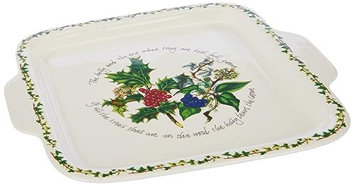 La Holly & Ivy Quadrato con Manico Piatto per Torta, Ceramica, Multicolore