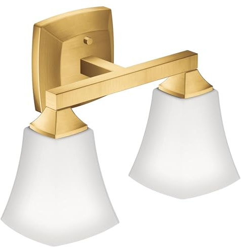 Moen YB5162BG Voss 2-Light Dual-Mount Bath Bathroom Vanity Fixture with Frosted Glass, Brushed Gold