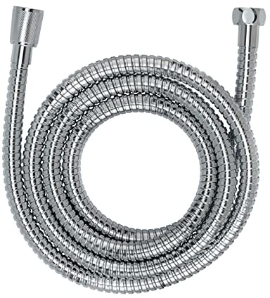 Wenko Tubo doccia accaio - Tubo flessibile per doccetta con protezione antitorsione ed omologazione per acqua potabile, Acciaio inossidabile, 150 cm, Argento