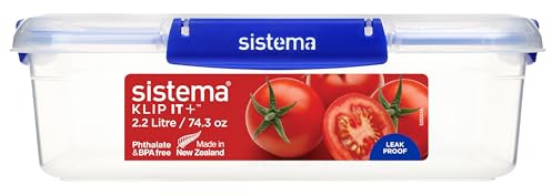 Sistema KLIP IT PLUS Food Storage Container | 2.2 Litre Leak-Proof, Stackable & Airtight Fridge/Freezer Food Boxes | BPA-Free Plastic | Recyclable with TerraCycle® | 1 Count, Blue