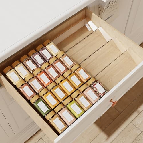 Spice Drawer Organizer, 4Tier Clear Acrylic Expandable From 13 to 26 Seasoning Jars Drawer Insert, Kitchen Drawer Spice Rack Tray for Cabinet/Countertop