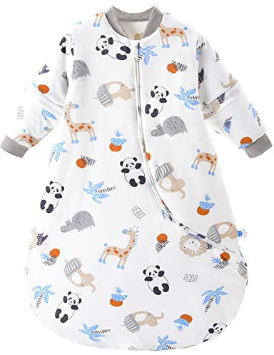 Chilsuessy Baby Sleeping Bag with Detachable Sleeves Winter 3.5 Tog Kids Sleeping Bag 100% Cotton Very Soft Sleep Bag for Infant Toddler, Panda forest/2.5 Tog, 6-18 Months