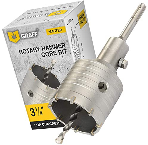 Bohrkrone 82mm mit SDS Plus Adapter und Zentrierbohrer – Steckdosenbohrer und Lochsäge für Unterputzdosen in Beton, Mauerwerk, Ziegel – Hammerschlagfest Hohlbohrkrone für Bohrhammer GRAFF