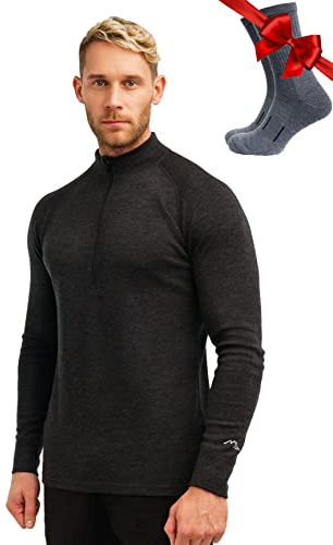 Merino.tech Maglione Lana Merino Uomo Mezza Zip - Intimo Termico Lana Merino Leggero, Medio, Pesante e Calzini (Medium, 250 Charcoal Grey)