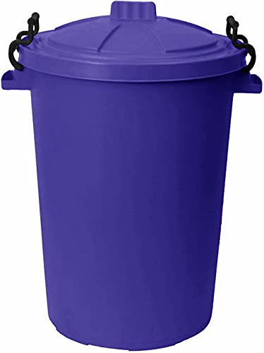 M1SS Purple 50L Litre Large Heavy-Duty Weather Resistant and Food Grade Plastic Dustbin Trash Can Garbage Bin With 2 Clip Locking Lid for Indoor Outdoor Storage Container of Animal Feed