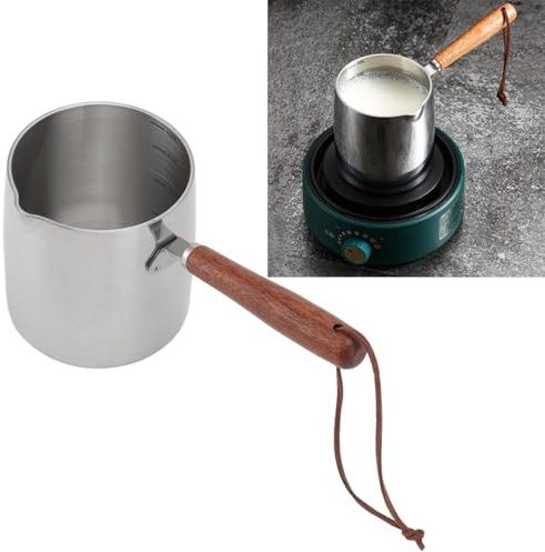Mini-Butterwärmer aus Edelstahl Kleiner Soßentopf mit Ausgießer Holzgriff für den Herd 450Ml Butter Kaffee Milch Kleiner Topf