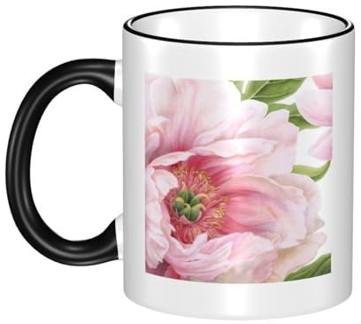 Personalisierte rosa Pfingstrosen-Kaffeetasse – bunte Tasse, perfekt für Zuhause, Büro und Esszimmer