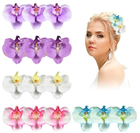 Boerni 25 pièces 5 Couleurs Fleur d'orchidée Phalaenopsis Artificielle, Bouquet de Fausses Fleurs d'orchidée Papillon en Soie réaliste pour Bricolage Artisanat Mariage Printemps été fête hawaïenne