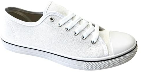 Mens LACE UP Casual Espadrilles Plimsolls Gym Pumps Canvas Trainers Shoes White