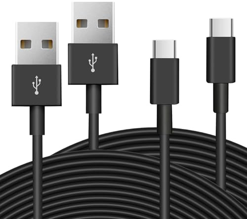 Pack de 2 câbles USB-C de 5 m, câble de charge et de synchronisation de données USB-A vers USB-C durable, câble d'extension d'alimentation pour tous les appareils compatibles USB-C, caméras