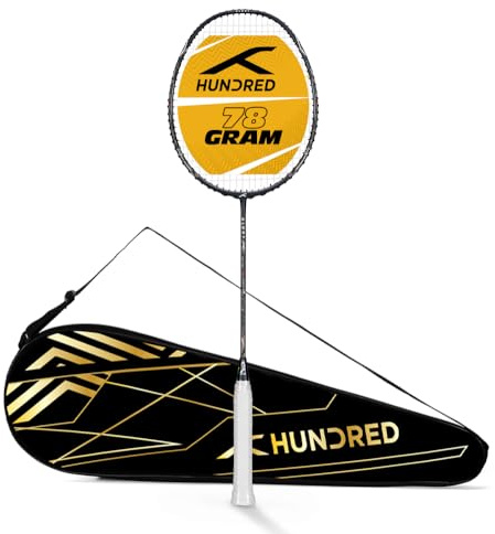 HUNDRED Glory Limited Edition Strung Badminton Racket (Dk Grey/Red, Standard Size) | Unisex | Material: Carbon Fibre | with Full Racket Cover