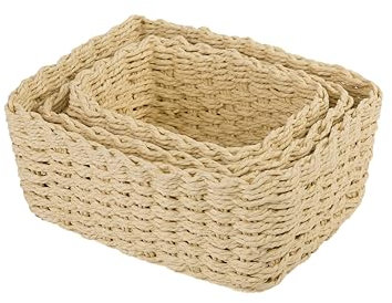 Wickerfield Woven Storage Basket 3 Sizes Paper Rope Basket Bathroom Cupboard Drawer Closet Shelf Organizer (Cream)