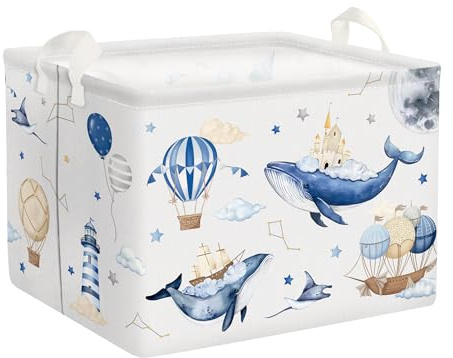 Clastyle Panier Rangement Bébé Animal Volant Corbeilles à Linge Sale Ballon Garçons Filles pour Vêtements Boite de Rangement Jouets pour Salle de Bain Chambre à Coucher, Baleine, 40x30x30 cm