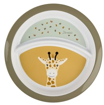 Sterntaler Assiette girafe et lion - Assiette pour enfant avec séparation pratique et motif tête de girafe - En matériau robuste avec base antidérapante - Pour bébés et tout-petits - Cadeau - Vert