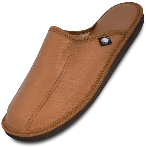 FOOTHUGS Leather Mule Men's Slippers, Open Back Slip-On Mules for Men with Memory Foam Insole for Home use