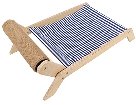 CHICIRIS Hamaca para Gatos, Columpio con Estructura de Madera Duradera para Todas Las Estaciones con Rascador para Lugar de Descanso para Gatos (Cama de Rodillos de sisal de Playa)