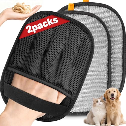 SmartTrends-2 Packs Pet Hair Removal Glove for Dogs & Cats, Five-Finger Ergonomic Grip Reusable & Washable Pet Hair Removal Tool, Lightweight Portable Dog Hair Remover for Couch, Carpet, Bed, Cloth