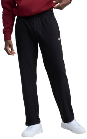 Champion Men's Open-Bottom Lounge Pants, Standard Fit, Lightweight 100% Cotton, Available in Regular and Big & Tall, Black, Large