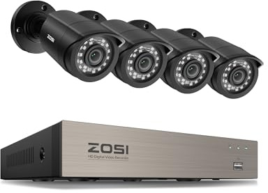 ZOSI 3K Lite Security Camera System Indoor Outdoor,AI Human/Vehicle Detection,Night Vision,Remote Access,4pcs 1080P 1920TVL Weatherproof Surveillance Cameras,H.265+ 8CH CCTV DVR(NO HDD)