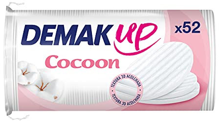 Demak'Up Cocoon Ovales Cotons à Démaquiller - Visage et Yeux - 100% Fibres de Coton Naturelles - 4x52 cotons