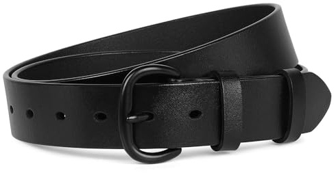 SANSTHS Women Leather Belt for Jeans Pants Dresses Black Ladies Waist Belt with Black Buckle, Black L