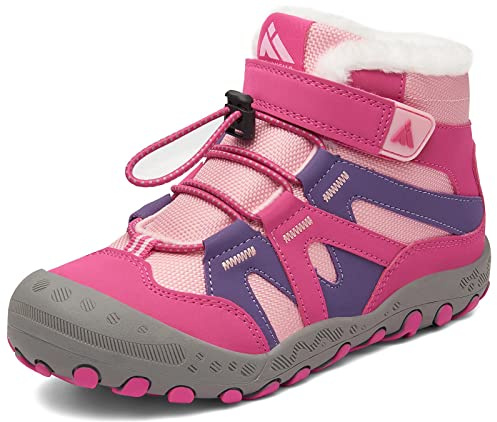 Mishansha Kinder Winterschuhe Warm Gefüttert Jungen Winterstiefel Mädchen Schneeschuhe Leicht Winterboots Rutschfest Outdoor Wanderschuhe, Hellrosa 28 EU