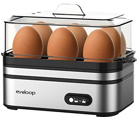 Evoloop Rapid Egg Cooker Electric 6 Eggs Capacity, Soft, Medium, Hard Boiled, Poacher, Omelet Maker Egg Poacher With Auto Shut-Off, BPA Free